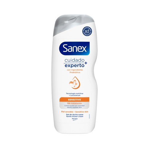 SANEX Cuidado experto+ Gel de ducha o baño, para piel sensible, que ayuda calmarla 600 ml.