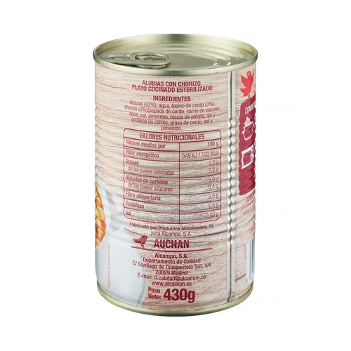 PRODUCTO ALCAMPO Alubias con chorizo 430 g
