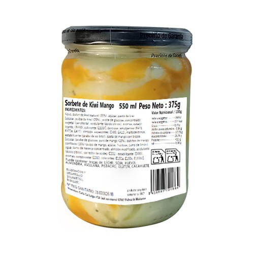 MURMUI Tarro de helado de sorbete de kiwi y mango 550 ml.