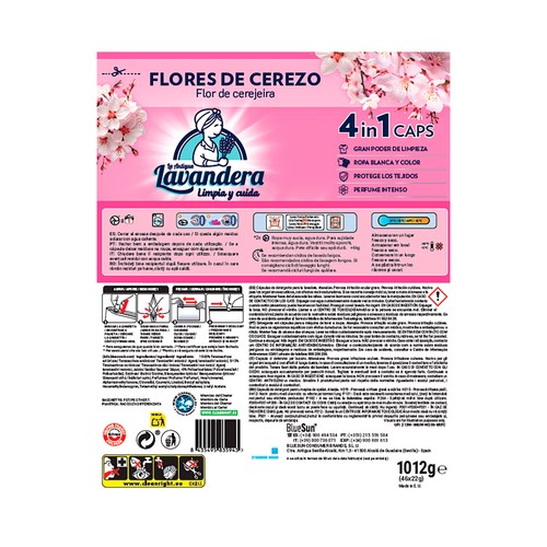 LA ANTIGUA LAVANDERA Detergente en cápsulas 4 en 1 con aroma a flores de cerezo 46 uds.