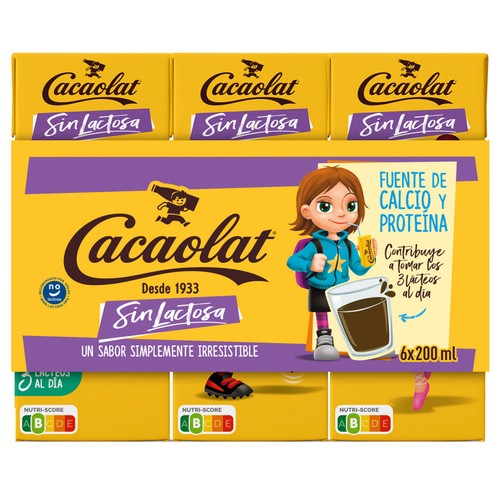 CACAOLAT Batido de cacao UHT, elaborado sin lactosa CACAOLAT 6 x 200 ml.