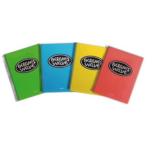 Cuaderno A4 cuadrícula 5x5 de 160 hojas, colores neón, OCEAN"S WAVE.