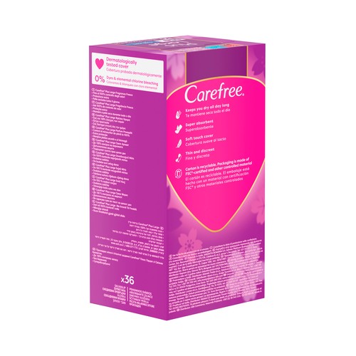 CAREFREE Salvaslips (protegeslips) extra largos y super absorbentes con fragancia ligera 36 uds.
