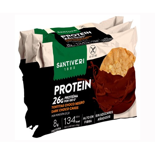 SANTIVERI Tortitas protein de chocolate sin gluten 6 uds. 90 g.