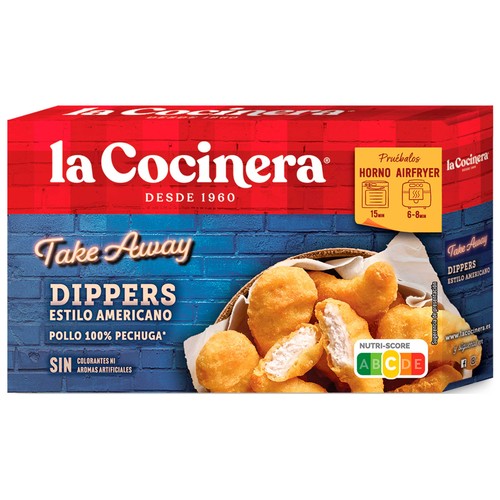 LA COCINERA Take away Porciones de pechuga picada de pollo, marinadas y empanadas, estilo americano 220 g.