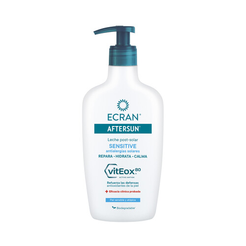 ECRAN Aftesun con acción hidratante y reparadora, especial pieles sensibles y atópicas ECRAN Sensitive 300 ml.