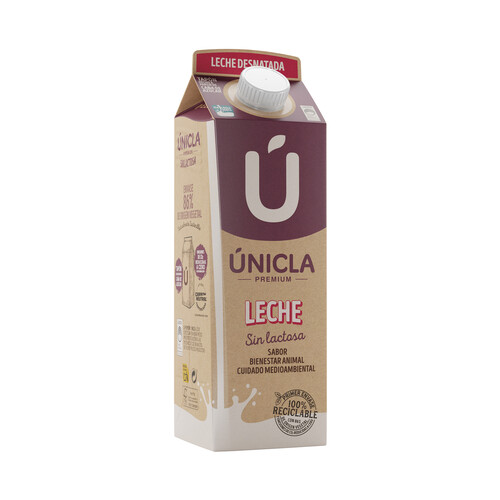 ÚNICLA Leche de vaca desnatada, sin lactosa y de origen 100% gallega 1 l.