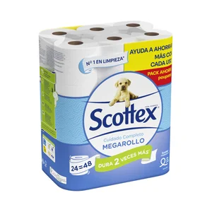 SCOTTEX Megarollo Papel higiénico que dura 2 veces más, con textura Onda suave 24 rollos.
