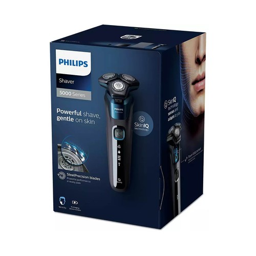 Afeitadora eléctrica PHILIPS S5586/66, sin cable, uso en seco y húmedo, cuchillas SteelPrecision, cortapatillas, accesorio nariz.