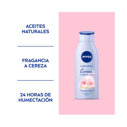 NIVEA Aceite en loción corporal flor de cerezo y aceite de jojoba,  para pieles normales y secas 400 ml.