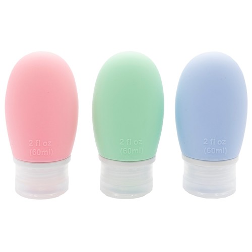 BECASAN Estuche de viaje con 3 botella de silicona de 60 ml y práctico necesser transparente con cremallera BECASAN.