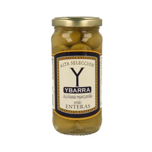 YBARRA Aceitunas verdes manzanilla enteras con hueso YBARRA frasco de 120 g.