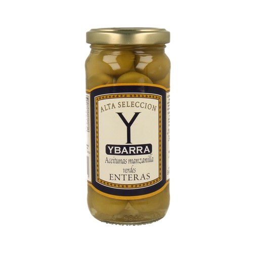 YBARRA Aceitunas verdes manzanilla enteras con hueso frasco de 120 g.