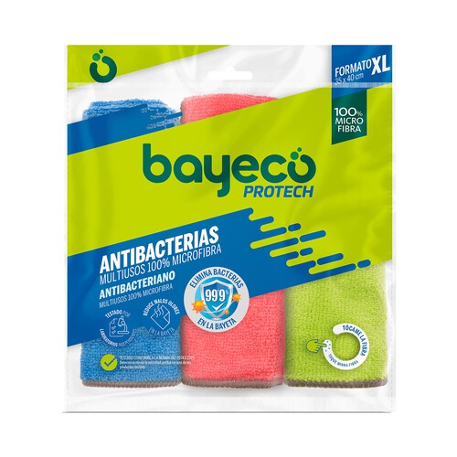 BAYECO Protect Bayetas multiusos xl (40 x 35) de microfibra 100% y acción antibacterias 3 uds.
