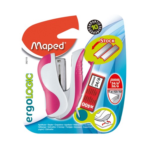 Grapadora mini con estructura metálica y plástica + 400 grapas rectangulares nº 24/6, MAPED.
