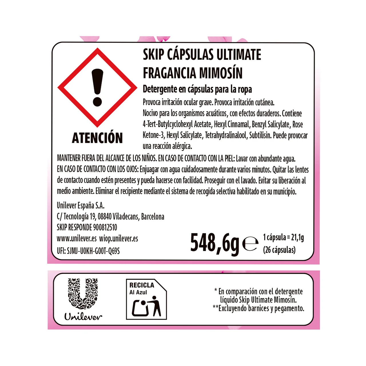 Mimosín Ultimate Detergente en cápsulas fragancia 22 lav.