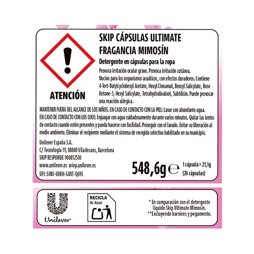 SKIP Mimosín Ultimate Detergente en cápsulas fragancia 22 lav.