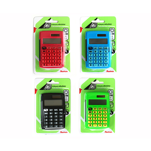 Calculadora disponible en diferentes colores: rojo, negro, azul y verde. PRODUCTO ALCAMPO.