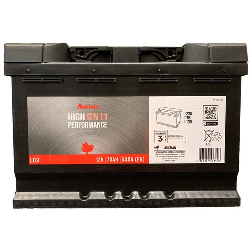 Batería de coche 70Ah, arranque 640A, 12V, ALCAMPO.