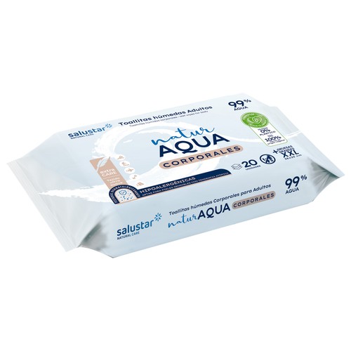 SALUSTAR Natur aqua Toallitas húmedas hipoalergénicas para adultos, aptas para pieles sensibles con tendencia atópica 20 uds.