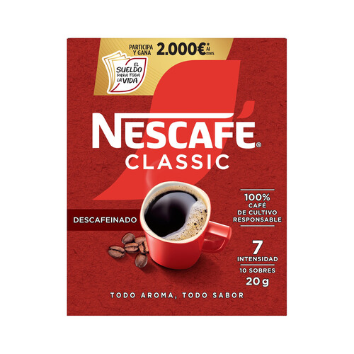 Café soluble descafeinado classic NESCAFÉ 10 uds.