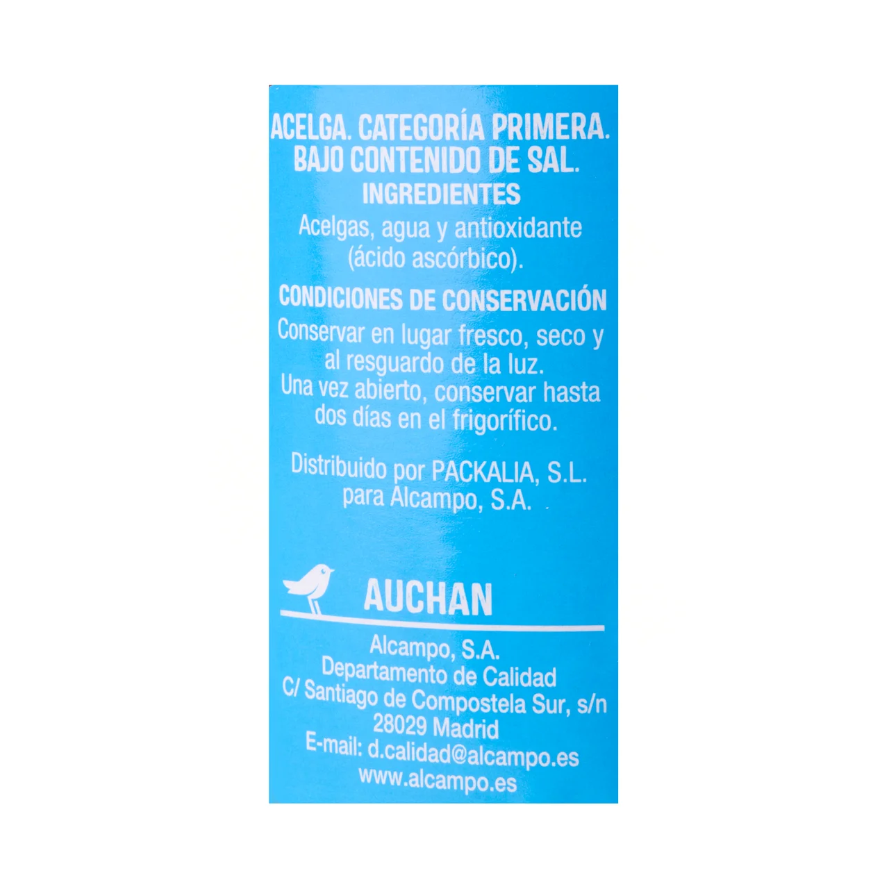 PRODUCTO ALCAMPO Acelgas contenido reducido en sal bote 425 g.