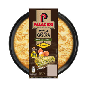 Tortilla de patata con espinacas y aceite de oliva virgen extra PALACIOS 600 g.
