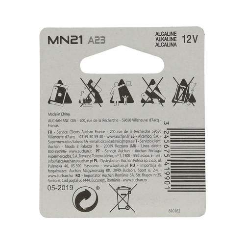 Pila alcalina A23, MN21, 12V,  PRODUCTO ALCAMPO.