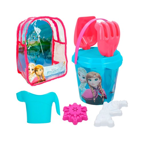 Set mochila playa con licencia, cubo D18cm, 4 accesorios y 2 moldes. PRINCESAS DISNEY