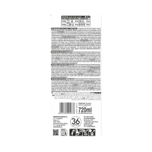DISICLIN Perfumador líquido para ropa fragancia primavera rosa 720 ml.