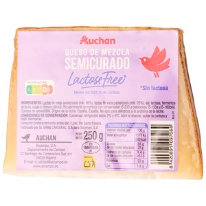 Auchan Queso Semicurado Cuña sin Lactosa 250 G Producto Alcampo.