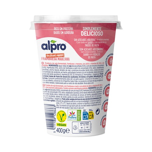 ALPRO Especialidad 100% vegetal de soja con frambuesa y manzana 400 g
