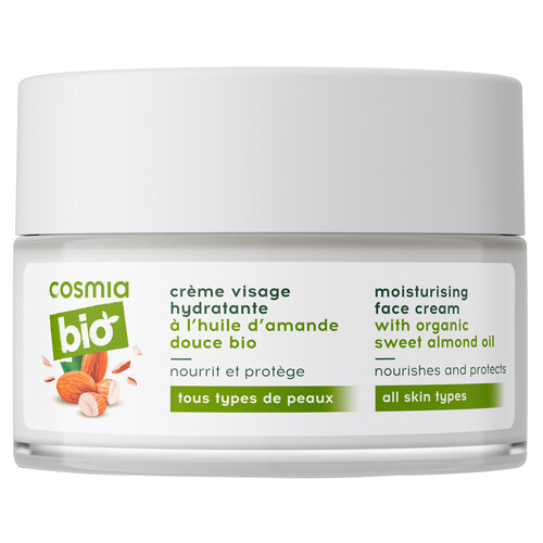 COSMIA Crema facial hidratante con aceite de almendras dulces orgánico, para todo tipo de pieles COSMIA Bio 50 ml.