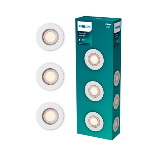 Pack 3 focos empotrables fijo redondo gu10 blanco. PHILIPS
