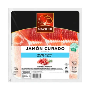 NAVIDUL Jamón curado con un 25% menos de sal, cortado en lonchas NAVIDUL 150 g.