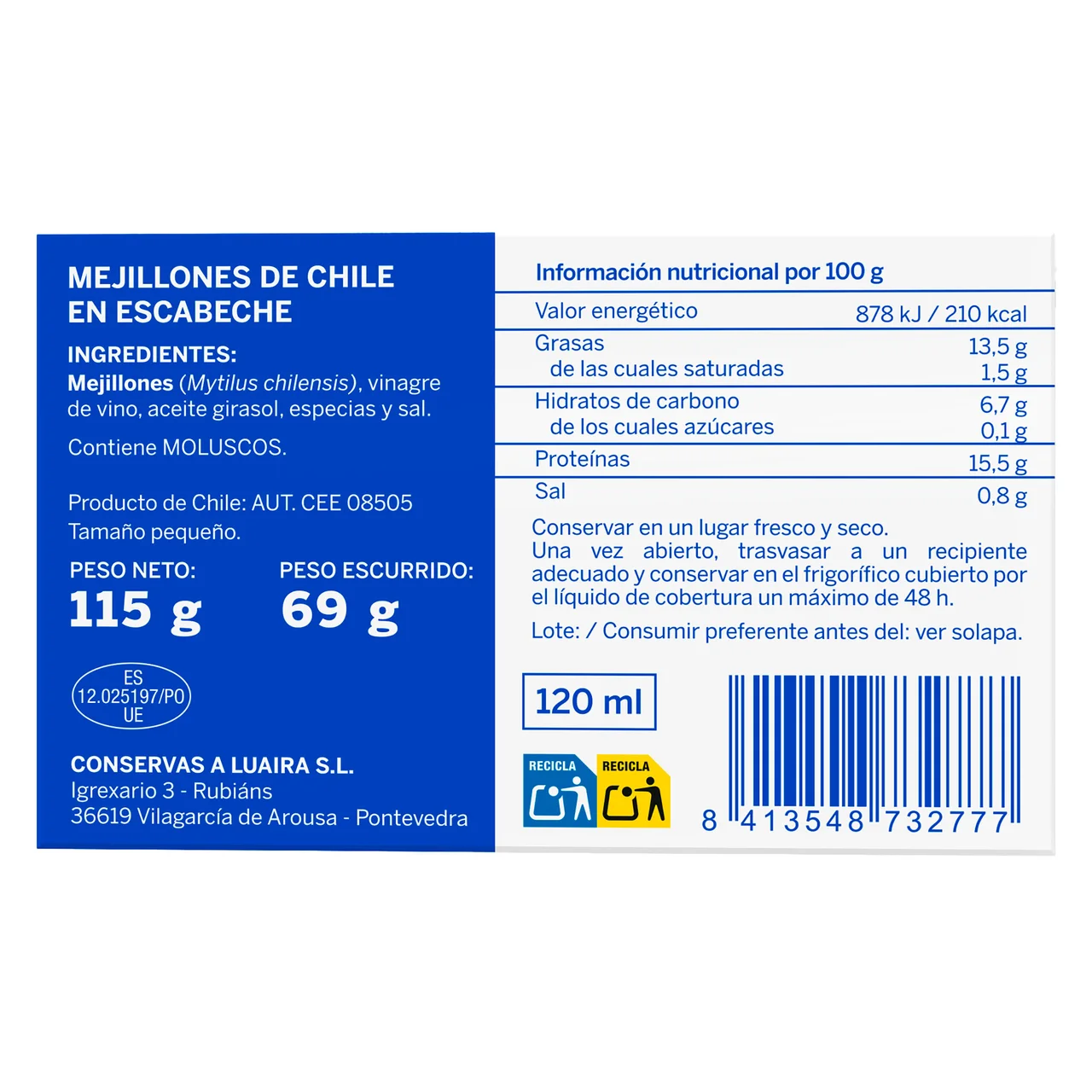 Mejillón de chile en escabeche pequeño 69 g