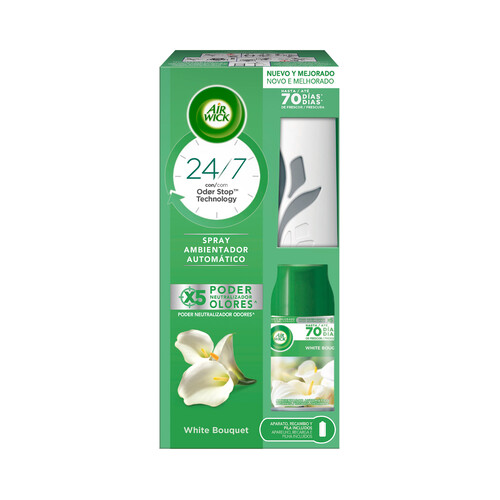 Ambientador spray automático (aparato + recambio + pila ) White Bouquet AIR WICK 250 ml.