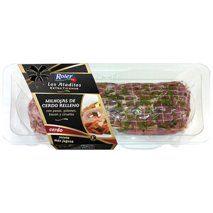 Imagen de Milhojas de cerdo relleno con pasas, piñones, bacon, pimiento y ciruelas ROLER Los ataditos 900 g.
