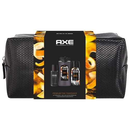 AXE Black vainilla Neceser con productos para la higiene masculina.