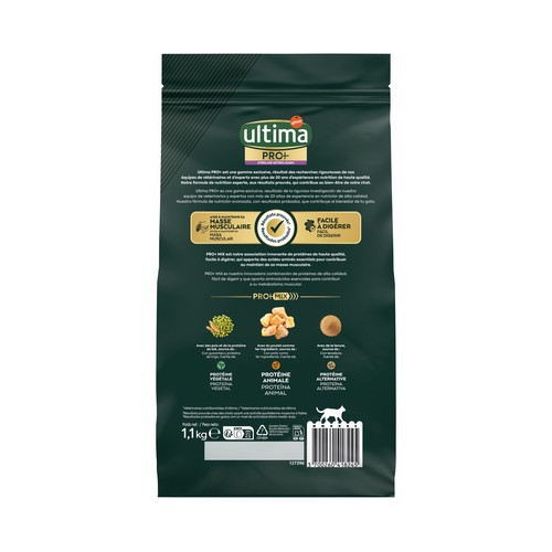 ULTIMA Pro+ Alimentación para gatos esterilizados ,con pollo, alto en proteínas y sin azúcares añadidos 1.1 kg.