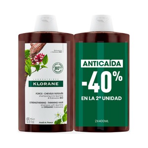 Imagen de KLORANE Champú anticaída, fortificante y estimulante con quinina y cafeina 2 x 400 ml.