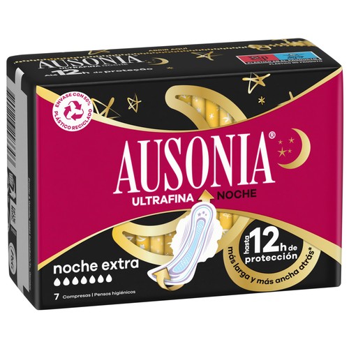 AUSONIA Compresas ultrafinas de noche extra con alas 7 uds.