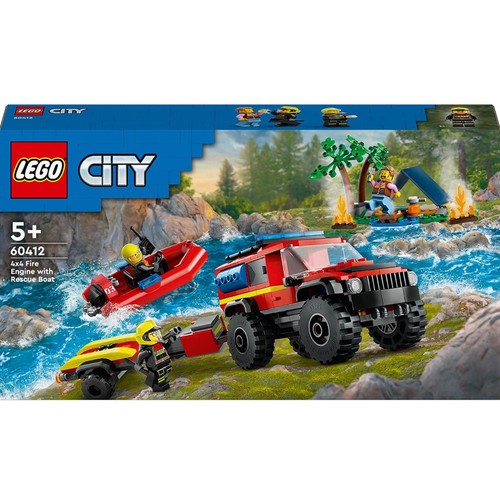 LEGO City camión de bomberos 4x4 con barco de rescate, 301, +5 años. piezas,