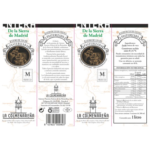 LA COLMENAREÑA Leche de vaca, entera, fresca y pasteurizada LA COLMENAREÑA 1 l.