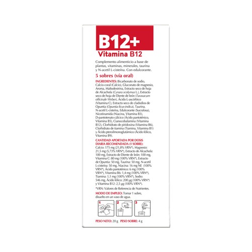VIVE+ SALUD Y VIDA Vitamina B12  que ayuda a recupera la energía 5 sobres.