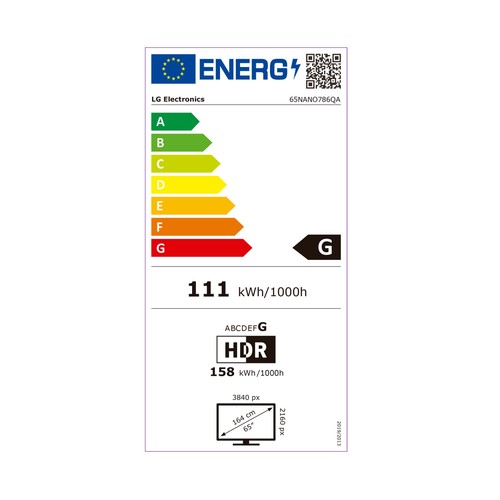 Televisión 165,1 cm (65") LED LG 65NANO786QA 4K, HDR 10 PRO, SMART TV, WIFI, BLUETOOTH, TDT T2, USB reproductor y grabador, 3HDMI, 50HZ.