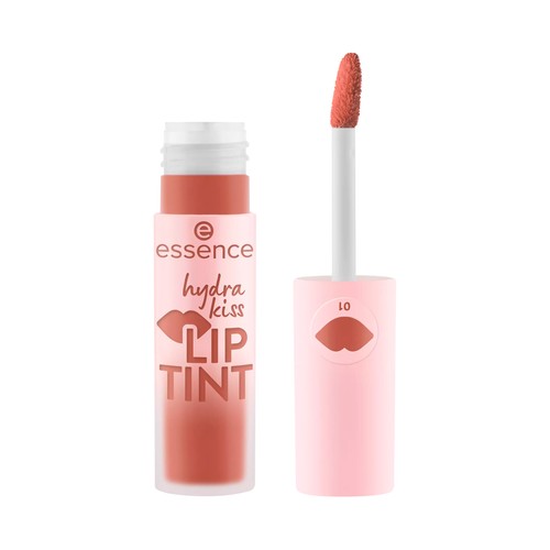 ESSENCE Hydra kiss tono 01 Blushing nude, nude suave Tinte labial ligeo con acabado luminoso.