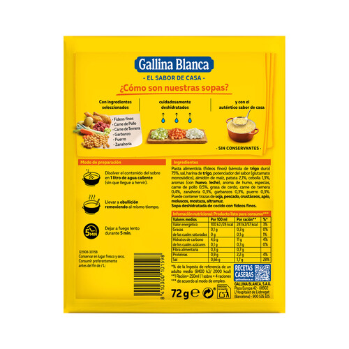 GALLINA BLANCA Sopa de cocido GALLINA BLANCA sobre de 72 g.