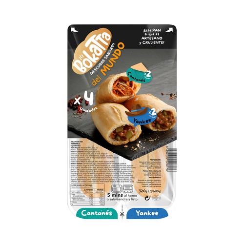 BOKATTA Bandeja de bocadillos variados Cantones (2) y Yankee (2), listos para calentar y comer BOKATTA 6 x 80 g.
