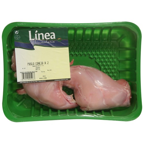 LÍNEA ALIMENTARIA Bandeja de muslos de conjeo sin piel.